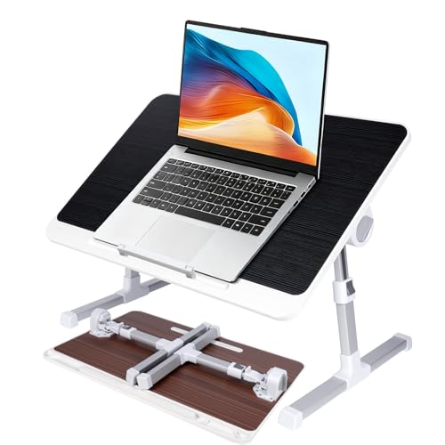 Adjustable Laptop Stand for Bed, Large Laptop | Portable Lap Desk with 4 Tilt Angles & 5 Height Settings (10.6-15.7in), Foldable Laptop Bed Tray Table