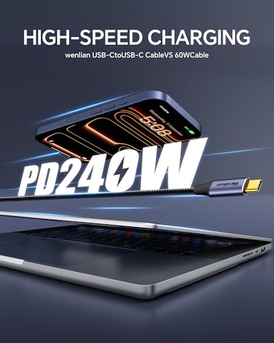 USB C Monitor Cable Right Angle 5FT, 4K@60Hz Display, 20Gbps Data Transfer, 240W Fast Charging, Braided Nylon Cable 90° USB C Video Cable for MacBook Air/Pro, iPhone 15/16/17, Portable Monitor - size: 5ft