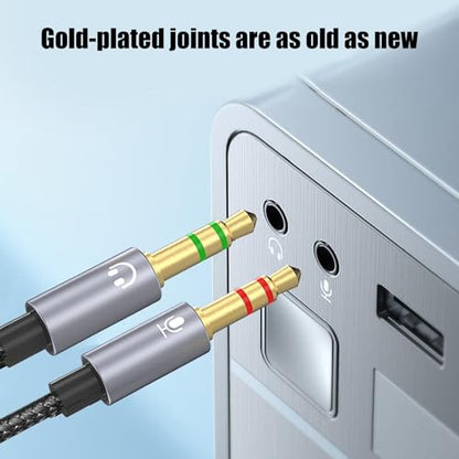 3.5mm Sound and Microphones Splitter Cable, Braided Adapter Female to 2 Male for, Gaming Headsets, Laptop Mobile Headsets to Adapter