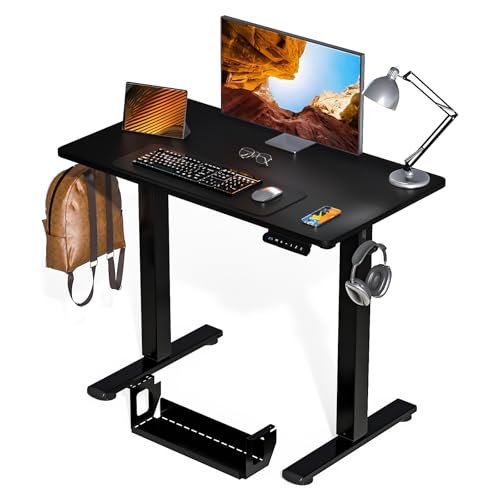 Kingant Standing Desk, 35x20 Inch Electric Height Adjustable Computer Desk | Ergonomic Small Sit Stand Desk Rising Desks for Home Office Stand Up Desk Computer Workstation with Cable Management - color: Black, size: 35" x 20"