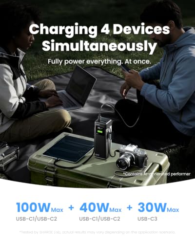 sharge Laptop Power Bank 25000mAh, HyperTower 170W Total Fast Charging Portable Charger, 100W Power Bank with Built-in Cables, High Capacity Travel Essentials Battery Pack for MacBook, iPhone17 - color: White