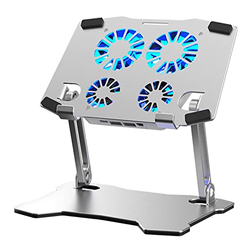 Foldable Laptop Tablet Stand with 4 Cooling Fans, Adjustable Aluminum Riser for Devices Up to 17.3 in, USB-Powered
