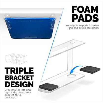 BRAINWAVZ Transparent Under Desk Laptop Holder Mount with Adhesive & Screw in, Devices Upto 1.8" Thick for Laptops, Macbooks, Surface, Cable Box, Routers, Keyboard, Modems, Network Switch & More - color: Transparent