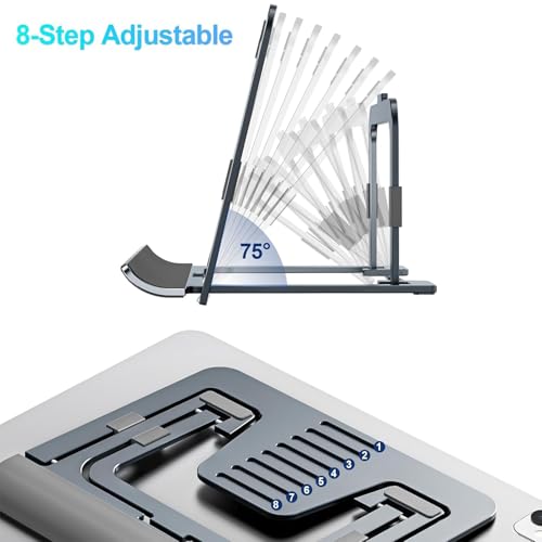Portable Monitor Stand for Desk, Drawing Tablet Stand Ergonomic 8-Level Adjustable Height Travel Foldable Aluminum Alloy Desktop Tablet Holder for Home,Office or Travel