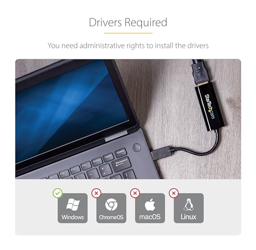 StarTech USB-A 3.0 to HDMI Converter, 1080p60, Windows Driver Required, TAA | USB 5Gbps, Single monitor, 2ch audio, Full HD, Windows X86/X64/ARM only, No macOS ChromeOS or Linux
