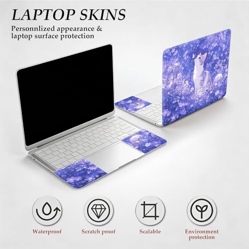 DEGDFSGR 12.1-15.6 Inch Universal Reusable Laptop Skin Sticker Decal,Waterproof Removable Protector for Notebook Cover,Scratch-Resistant Vinyl Cuttable Full Wrap Sticker, Cate Cat Purple Flower Garden - color: Cate Cat Purple Flower Garden