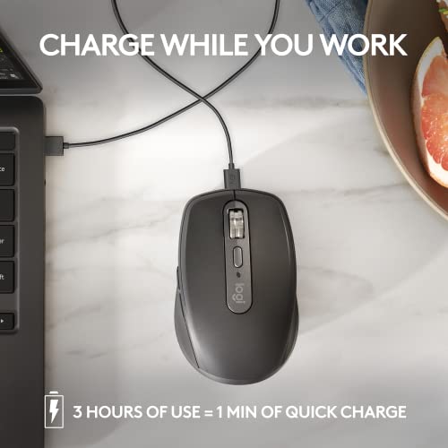 Logitech MX Anywhere 3S Compact Wireless Mouse, Fast Scrolling, 8K DPI Any-Surface Tracking, Quiet Clicks, Programmable Buttons, USB C, Bluetooth, Windows PC, Linux, Chrome, Mac - Graphite - color: Graphite, style: USB-C Charge