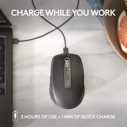 Logitech MX Anywhere 3S Compact Wireless Mouse, Fast Scrolling, 8K DPI Any-Surface Tracking, Quiet Clicks, Programmable Buttons, USB C, Bluetooth, Windows PC, Linux, Chrome, Mac - Graphite - color: Graphite, style: USB-C Charge