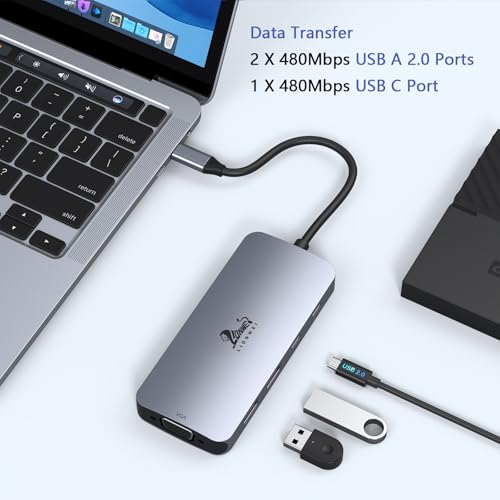 USB C Docking Station Dual Monitor, Laptop Docking Station 3 Monitors Quadruple Display with Dual 4K HDMI, DP, VGA, 100W PD, 3 USB C/A 2.0, Laptop Dock for Dell, Lenovo, HP, Surface - color: 2 HDMI+DP+VGA