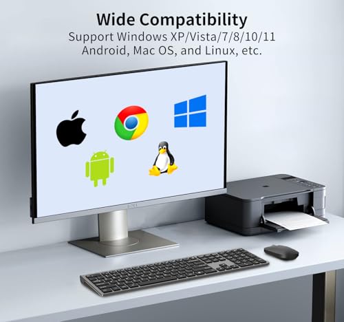 Full Size Slim Computer Keyboard and Mouse Wireless with 2.4Ghz Dongle | Silent Flat Keyboard and Optical Mouse, Sleek Design, Quiet Click, Invisible Light Design, for Laptop PC Desktop Windows Mac - color: KM480-Gray&Black