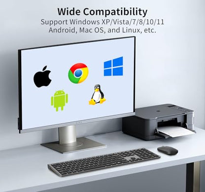 Full Size Slim Computer Keyboard and Mouse Wireless with 2.4Ghz Dongle | Silent Flat Keyboard and Optical Mouse, Sleek Design, Quiet Click, Invisible Light Design, for Laptop PC Desktop Windows Mac - color: KM480-Gray&Black