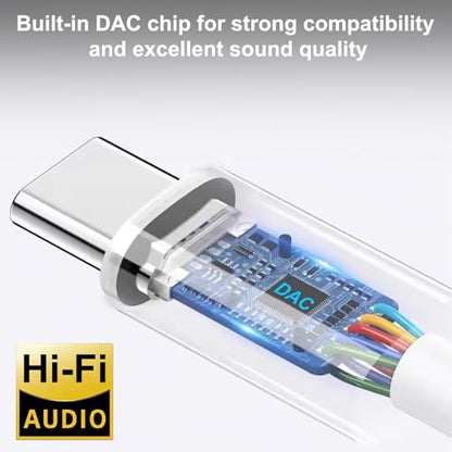 QAJOPFN 2 Pack USB C to 3.5mm Headphone Jack Adapter, Hi-Fi DAC Audio Converter with Microphone, Compatible with iPhone 15/Pro, Samsung Galaxy, iPad Pro, MacBook, Pixel, Black & White