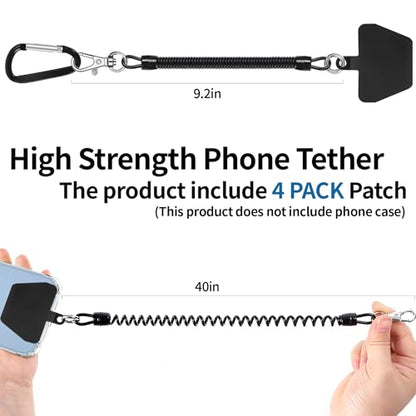 Doormoon Phone Lanyard Tether with 4 TPU Patch, Cell Phone Lanyard with 2 Phone Tether, 4 TPU Patch for Outdoor Hiking Climbing - color: Blackblack-tpu Patch