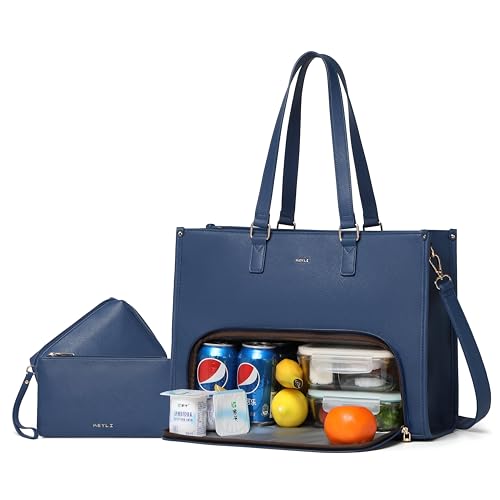 Keyli 3pcs Laptop Bag for Women 15.6 inch and Lunch Tote Bag for Women with Insulated Lunch Compartment Computer Briefcase - color: 1.0-blue