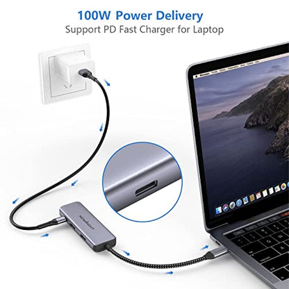 USB C Dual HDMI Adapter for 2 Monitors, Newmight 4-in-1 USB C to Dual Monitor HDMI Splitter, Supports Single 4K 60Hz and Dual 4K 30Hz, 100W PD, USB-A Port for MacBook, HP, Dell, iPhone 15/16 Series