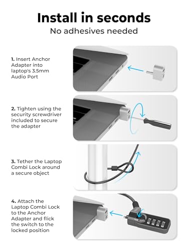 Universal Laptop Security Lock | Compatible with All Laptops inc MacBook | 1.7m Anti-Theft Cable | 4 Digit Combination Lock | Cut Resistant Steel Cable