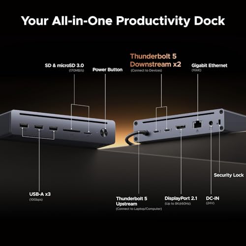 UGREEN 10 in 1 Revodok Maxidok Thunderbolt 5 Docking Station, 120Gbps with 3×TBT5 (Single 8K/ Dual 6K@60Hz), 140W Total Power, DP2.1, Gigabit Ethernet, SD/TF 3.0 Dock for MacBooks and Windows Laptops