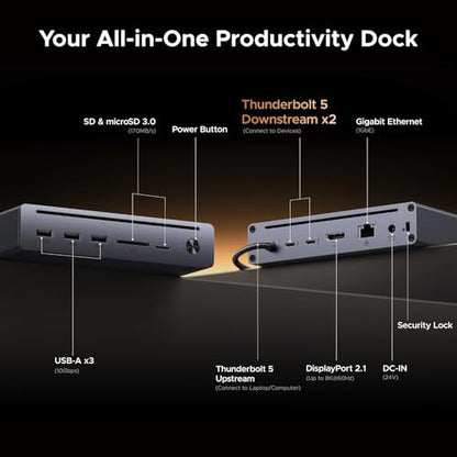UGREEN 10 in 1 Revodok Maxidok Thunderbolt 5 Docking Station, 120Gbps with 3×TBT5 (Single 8K/ Dual 6K@60Hz), 140W Total Power, DP2.1, Gigabit Ethernet, SD/TF 3.0 Dock for MacBooks and Windows Laptops