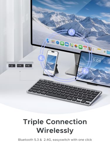 UGREEN K551 Slim Quiet Wireless Bluetooth 78Keys Keyboard, 3-Device Free Switching with Bluetooth & 2.4G, Compatible with Windows/macOS/iOS/Android, Works with MacBook, Lenovo, HP