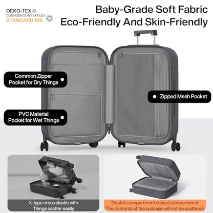 mixi Checked Luggage with Cup Phone Holder Hard Shell Rolling Travel Suitcase with Spinner Wheels,26 Inch Rock Grey - color: Rock Gray, size: 26-inch