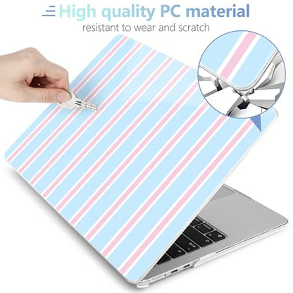 MEEgoodo Case for M5/M4/M3/M2 MacBook Air 15 inch Case 2026 2025 2024 2023, Laptop Shell Fit Model (A3448/A3241/A3114/A2941) for MacBook Air 15.3-inch, Pink and Blue Stripes - color: Pink And Blue Stripes