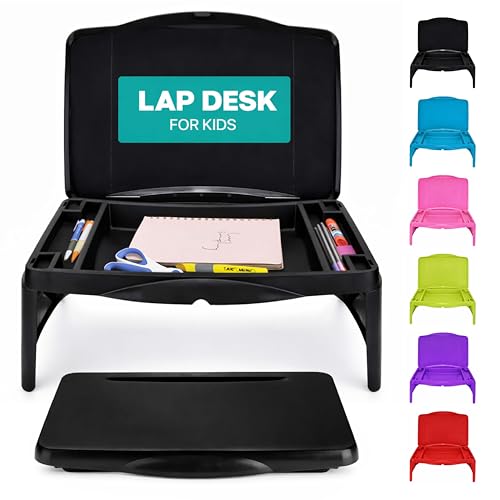 MAVOCRAFT Foldable Kids Lap Tray with Storage - Portable Lap Desk Kids & Adults - Kids Lap Desk for Breakfast in Bed, Serving Tray, Car Desk & Gaming (Black) - color: Black