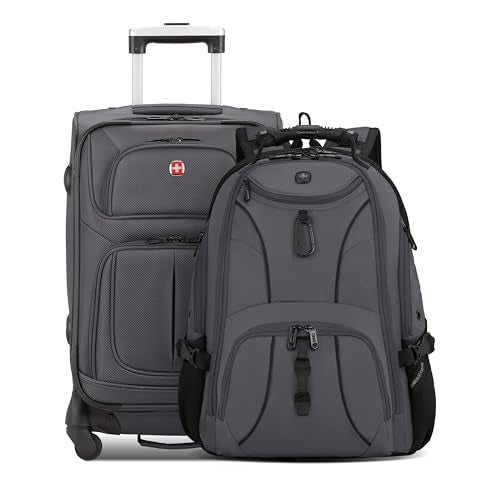 SWISSGEAR Sion 2-Piece Travel Set, Softside Expandable Carry-On Spinner Bundled with 1900 ScanSmart 17" Laptop Backpack with RFID Blocking & Tech Organization, Dark Grey - color: Dark Grey, size: 2-Piece Set (Carry-On/Backpack)