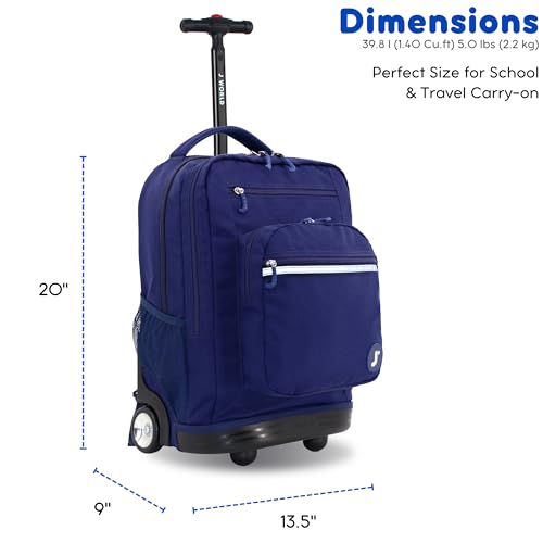 J World Sundance Laptop Rolling Backpack for Girls Boys. Roller Bookbag with Wheels, 20 Inch, Navy - color: Navy