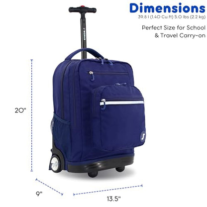 J World Sundance Laptop Rolling Backpack for Girls Boys. Roller Bookbag with Wheels, 20 Inch, Navy - color: Navy