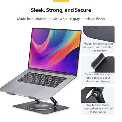 StarTech Rotating Laptop Stand, Aluminum, 360 Swivel, 11lb/5kg | Ergonomic Desk Riser for Computer, Adjustable Height/Tilt, ATFR-LAPTOP-RISER