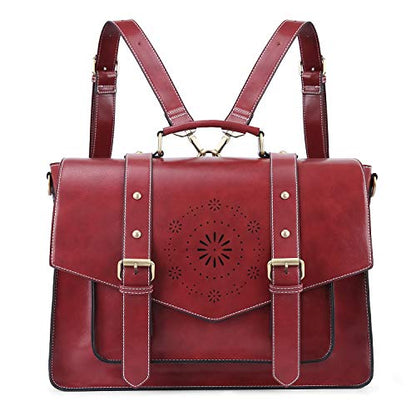 ECOSUSI Backpack for Women Briefcase Messenger Laptop Bag Vegan Leather Satchel Work Bags Fits 15.6 inch Laptops, Red - color: 3red-l