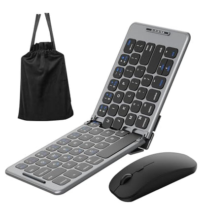 Folding & Foldable Bluetooth with Wireless Keyboard and Mouse Combo for Business Travel, 2.4G Wireless + Bluetooth 5.1, USB-C Rechargeable Portable Combo for Mac,Phones,Laptop,iPad,Tablet