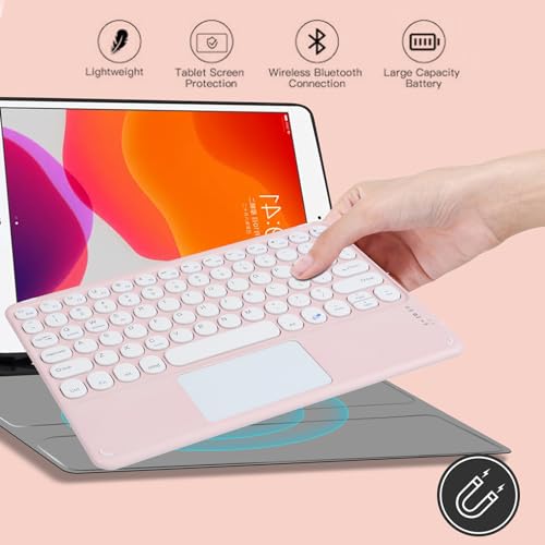 Wireless Bluetooth Keyboard with Touchpad 10inch Portable Rechargeable Slim Keyboard for iPad Pro/iPad Air/iPad 9.7/iPad 10.2/iPad mini and Other iOS Android Windows Devices(Pink) - color: Pink 1