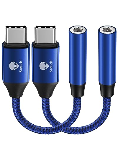 Stouchi USB C to 3.5mm Dongle Adapter, Type C Headphone Audio Jack Cable Cord Hi-Fi DAC Chip for iPhone 17/16 /15, Pixel 9/8 /7/6, iPad, Samsung Galaxy S25 S24 S23 Ultra (2, Blue, 0.38ft*2) - color: Blue, size: 0.38ft*2