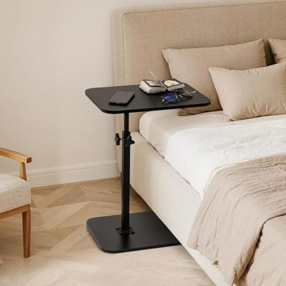 ZEAPTAC Portable TV Tray Table, End Table Adjustable Height 360° Swivel, Side Table for Couch, Sofa, Bed, Chair, Living Room - Black - color: Black