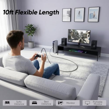 USB C 3.2 Gen 2 Cable 10ft Long, 4K@60Hz Video Monitor Display 10Gbps High Speed Data Transfer 100W Fast Charging Cord for PS5 Xbox Steam Deck iPhone 17 Galaxy S26 Laptop Monitor