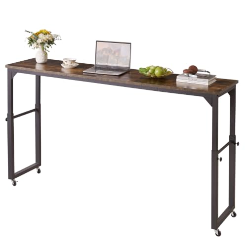 Aibiju Over Bed Desk with Wheels Adjustable Height, King Size Overbed Table, Overbed Laptop Desk, Rolling Table, Office, Rustic Brown YD-BT001H - color: Rustic Brown