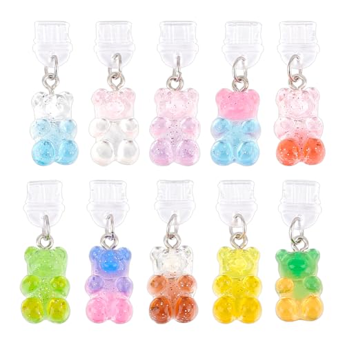 OLYCRAFT 10Pcs Bear Dust Plug Charm Type C Anti Dust Plugs 1.4 Inch Long | Mobile Dustproof Plugs with Pendants, Type C Port Cap Protector Accessory, Charging Port Plugs Pendant for Most Type C Phone