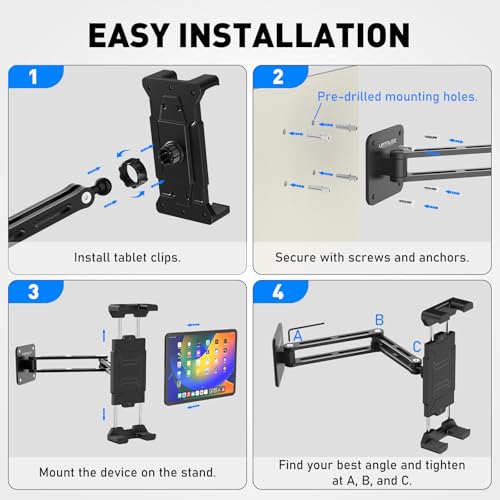 Tablet Wall Mount Holder for iPad, 4.7-15.6" | 360° Rotation Adjustable, Aluminum Extendable Arm, iPad mini/Air/Pro/Galaxy Tab/Kindle, Kitchen Home Office - size: 2 Arm Pro-Up to 15.6"