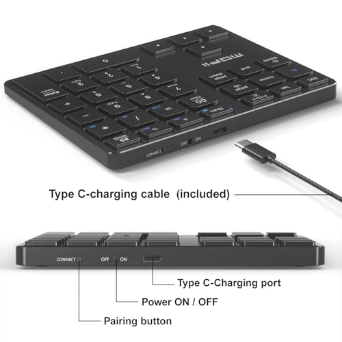 MOFII Number Pad for Laptop - Bluetooth Black Wireless Numeric Keypad 35 Keys USB-C Rechargeable Numpad, Accounting Portable Financial Data 10 Key for Laptop/PC/Desktop/Notebook/Surface Pro - color: Dark black