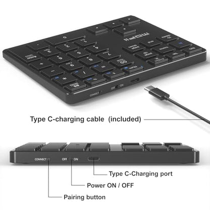 MOFII Number Pad for Laptop - Bluetooth Black Wireless Numeric Keypad 35 Keys USB-C Rechargeable Numpad, Accounting Portable Financial Data 10 Key for Laptop/PC/Desktop/Notebook/Surface Pro - color: Dark black