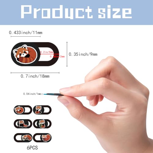 6Pcs 6 Styles Red Panda Camera Cover Slide Cute Privacy Guard Accessories, Phone Front Camera Blocker 0.04 Inch Ultra Thin for Laptop Desktop Computer Tablet Notebook Mini PC Office Use - color: Red Panda