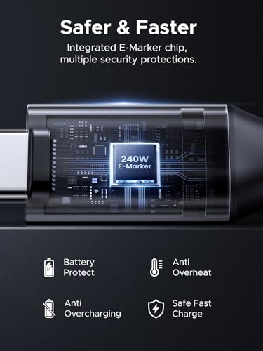 UGREEN 240W Right Angle USB C Cable, PD 3.1 Fast Charging, 6.6ft | 90° right angle with E-Marker chip. For iPhone 17/16/Pro/Max, MacBook Pro M5, iPad, Galaxy S26/S25, Steam Deck, Switch - size: 6.6FT