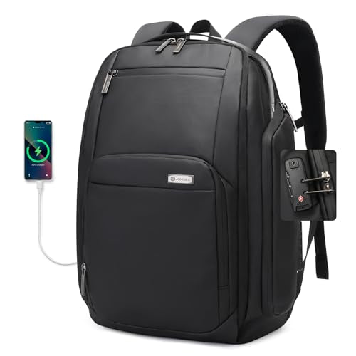 Expandable Business Laptop Backpack,180° Full Open TSA Friendly Travel Bag,15.6 inch Slim Commuter Backpack with USB Port,Water Resistant Professional Office Daypack,Black