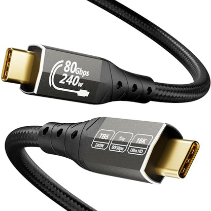 ZIKNYDO 16K for Thunderbolt 5 Cable 6.6FT/2m, USB C 80Gbps Data Transfer, 120Gbps Bandwidth for 16K/Dual 8K Displays, PD3.1 240W Charging for Thunderbolt 4, MacBook M4, eGPU, Mac mini M4 Pro, Monitor - size: 6.6FT*1