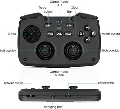 Rii RK707 3 in 1 Multifunctional 2.4GHz Wireless Portable Game Controller | 62-Key Rechargeable Keyboard Mouse Combo Turbo Vibration Function for PC/Raspberry pi2/Android TV Google/TV B