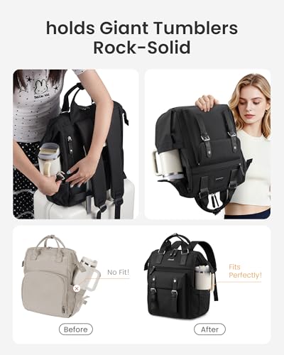 LOVEVOOK Laptop Backpack for Women with Giant Tumbler Holder Pocket,17.3 inch Waterproof Travel Backpack Purse Computer Laptop Bag - color: Black-black, size: 17.3 Inch D-Cup