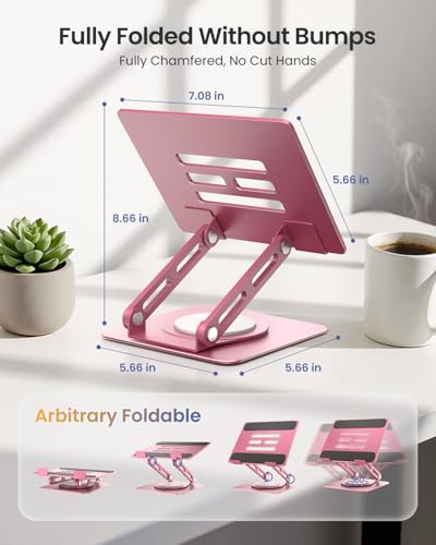 LOXP Adjustable Tablet Stand, 360 Rotating iPad Stand with Heavy-Duty Base | Perfect for Travel, Desk, Office, 4.7-16.9" Device, iPad Pro Air Mini, Kindle, Surface Tablet, Portable Monitors - Gold - color: Pink