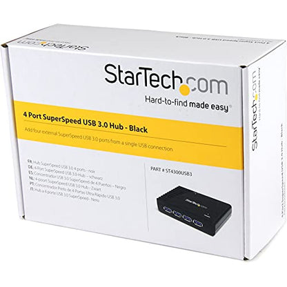 StarTech 4-Port USB-A Hub, 5Gbps, Power Adapter Included (ST4300USB3) | 900mA per port with adapter, Bus or self-powered, Plug-and-play, No drivers, Any operating system - size: 4 Ports, style: 4 x USB-A
