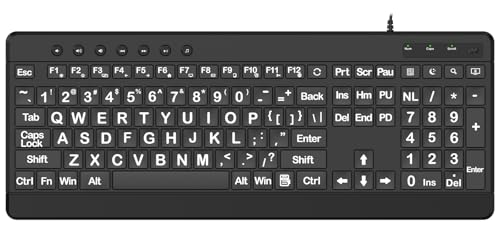 EDJO Large Print Ergonomic Keyboard, Full Size Keyboard with Wrist Rest, Silent Wired USB Computer Keyboards with Oversized Letter Keys Easy to See and Type for Laptop, PC, Windows, Desktop - color: Black Wrist Rest